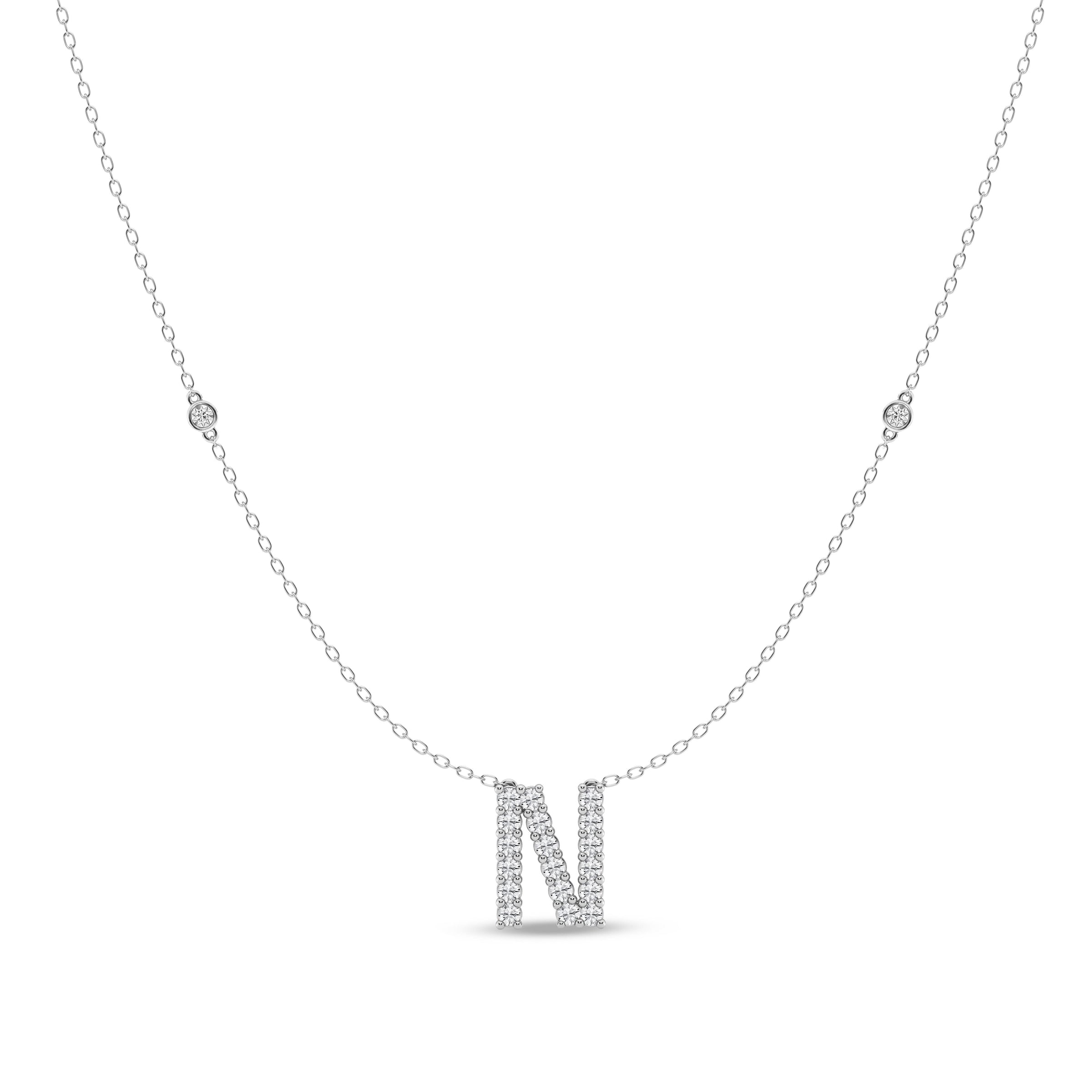 Brilliant Claw Initial N Slider Necklace with 0.40ct of Laboratory Grown Diamonds in Mirage Sterling Silver and Platinum Necklaces Bevilles 