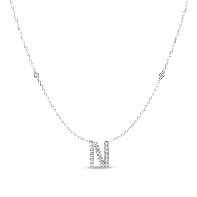 Brilliant Claw Initial N Slider Necklace with 0.40ct of Laboratory Grown Diamonds in Mirage Sterling Silver and Platinum Necklaces Bevilles 