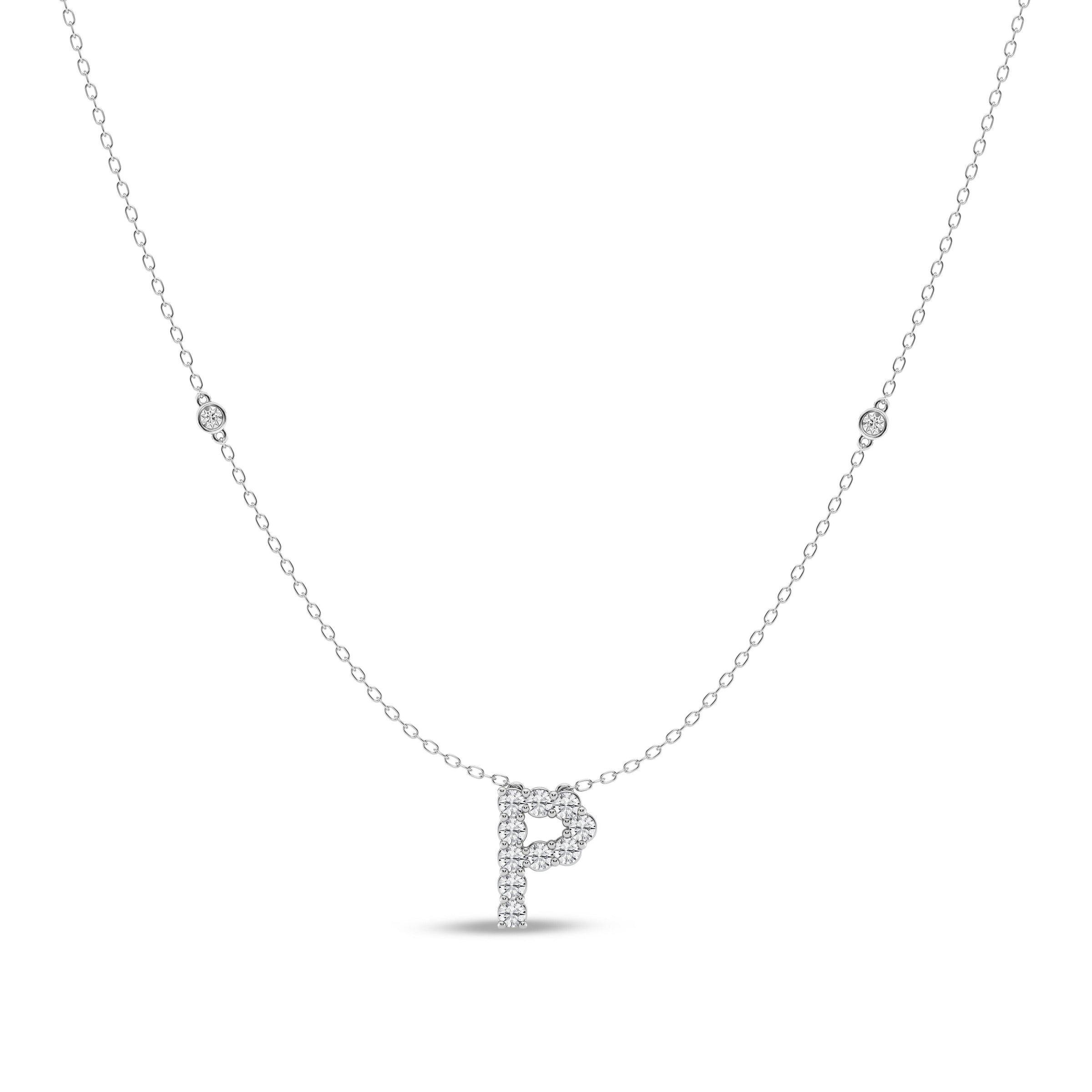Brilliant Claw Initial P Slider Necklace with 0.40ct of Laboratory Grown Diamonds in Mirage Sterling Silver and Platinum Necklaces Bevilles 