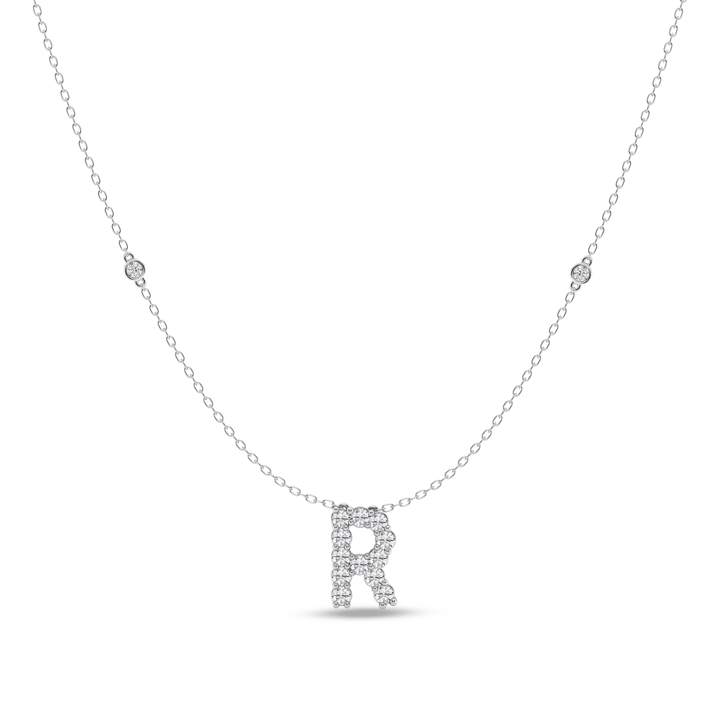 Brilliant Claw Initial R Slider Necklace with 0.40ct of Laboratory Grown Diamonds in Mirage Sterling Silver and Platinum Necklaces Bevilles 