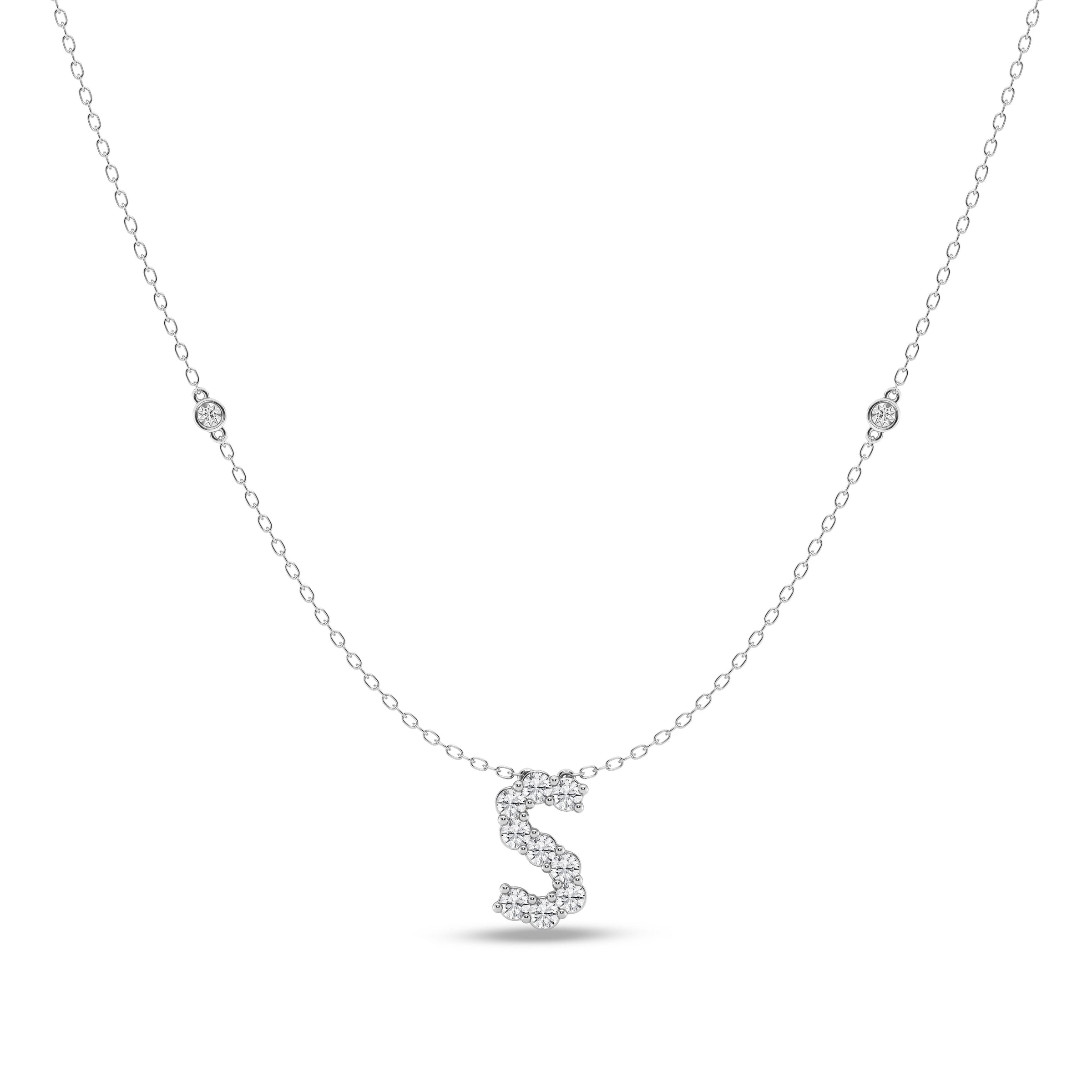 Brilliant Claw Initial S Slider Necklace with 0.40ct of Laboratory Grown Diamonds in Mirage Sterling Silver and Platinum Necklaces Bevilles 