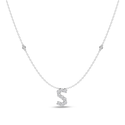 Brilliant Claw Initial S Slider Necklace with 0.40ct of Laboratory Grown Diamonds in Mirage Sterling Silver and Platinum Necklaces Bevilles 