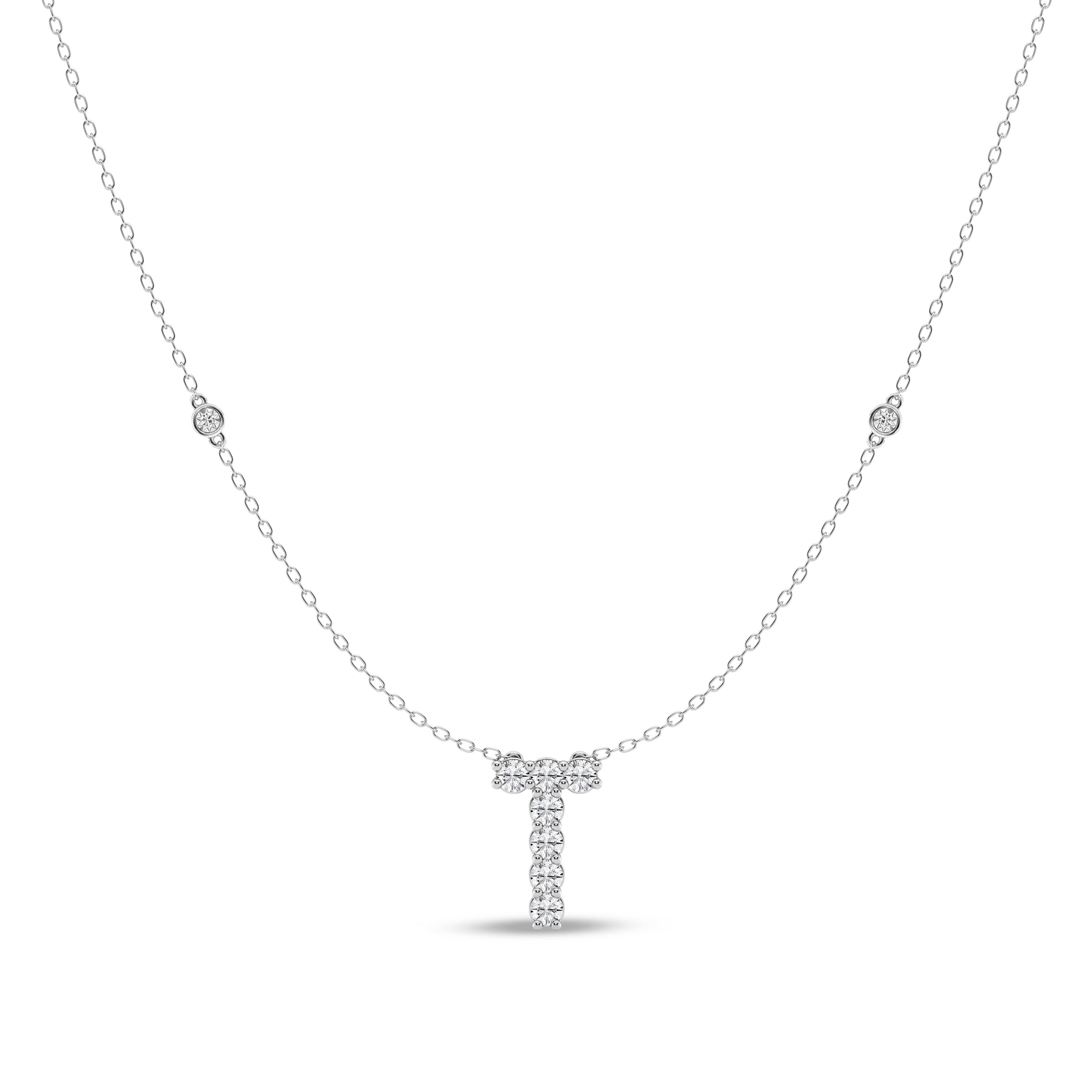 Brilliant Claw Initial T Slider Necklace with 0.40ct of Laboratory Grown Diamonds in Mirage Sterling Silver and Platinum Necklaces Bevilles 