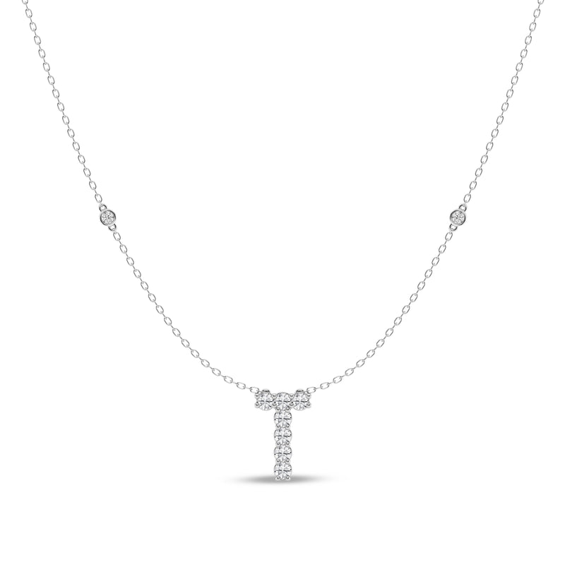 Brilliant Claw Initial T Slider Necklace with 0.40ct of Laboratory Grown Diamonds in Mirage Sterling Silver and Platinum Necklaces Bevilles 