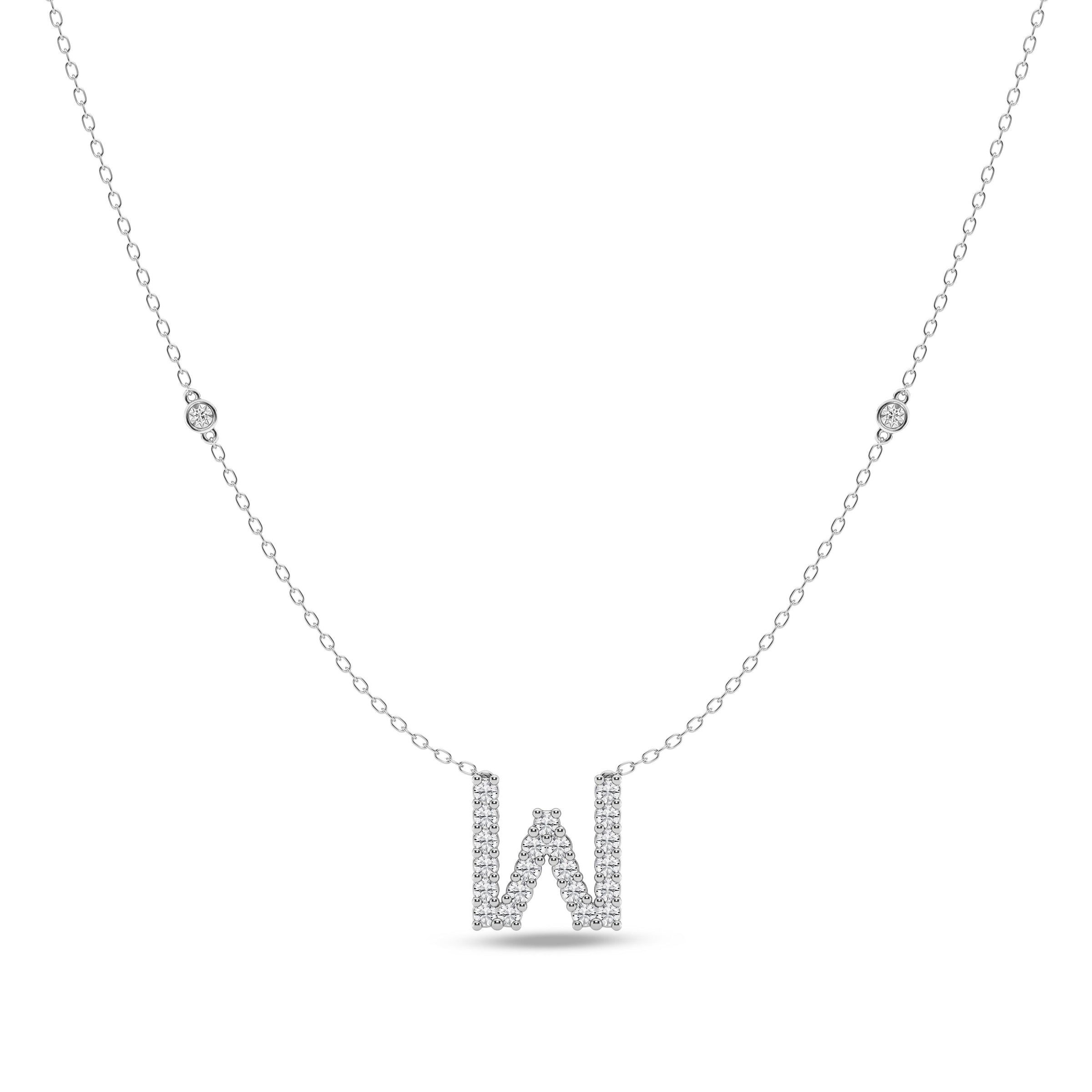 Brilliant Claw Initial W Slider Necklace with 0.40ct of Laboratory Grown Diamonds in Mirage Sterling Silver and Platinum Necklaces Bevilles 