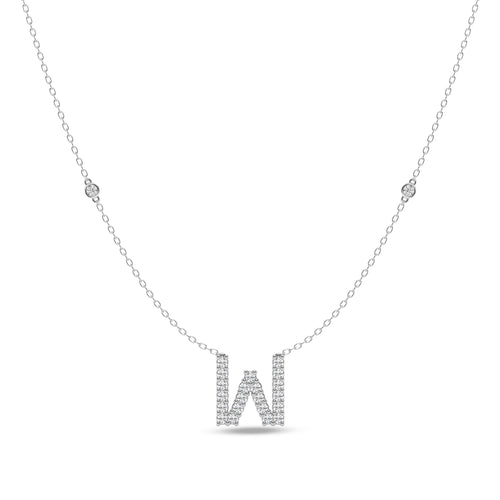 Brilliant Claw Initial W Slider Necklace with 0.40ct of Laboratory Grown Diamonds in Mirage Sterling Silver and Platinum Necklaces Bevilles 