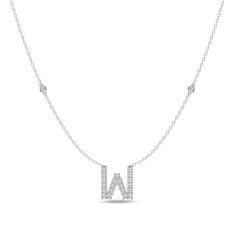 Brilliant Claw Initial W Slider Necklace with 0.40ct of Laboratory Grown Diamonds in Mirage Sterling Silver and Platinum Necklaces Bevilles 