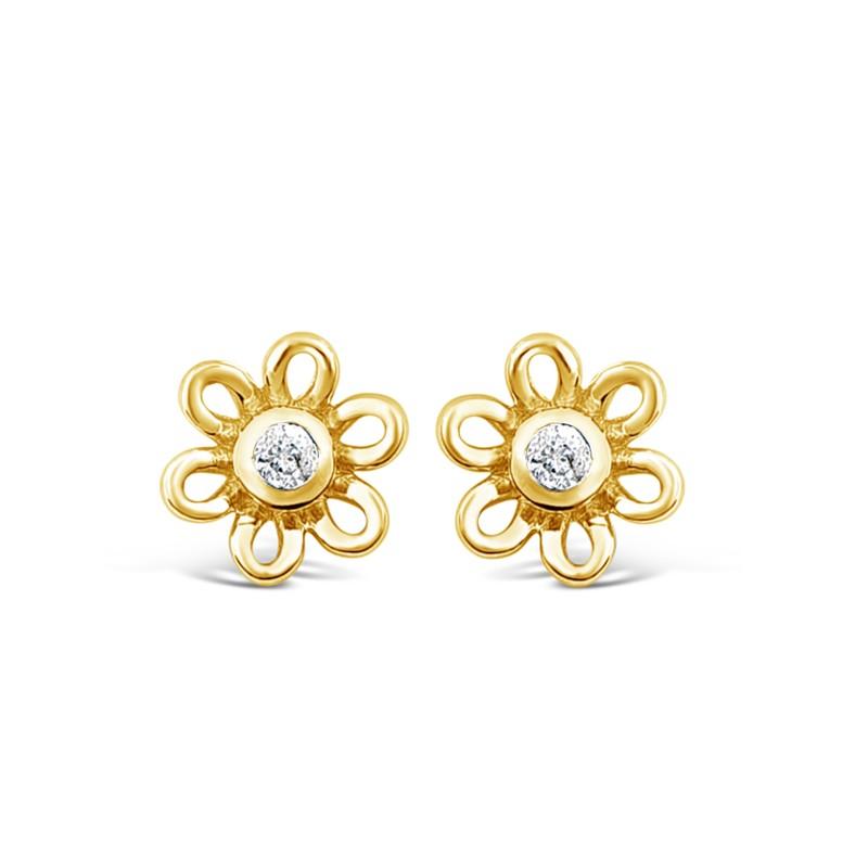 Children's Diamond Open Flower Earrings in 9ct Yellow Gold Earrings Bevilles 