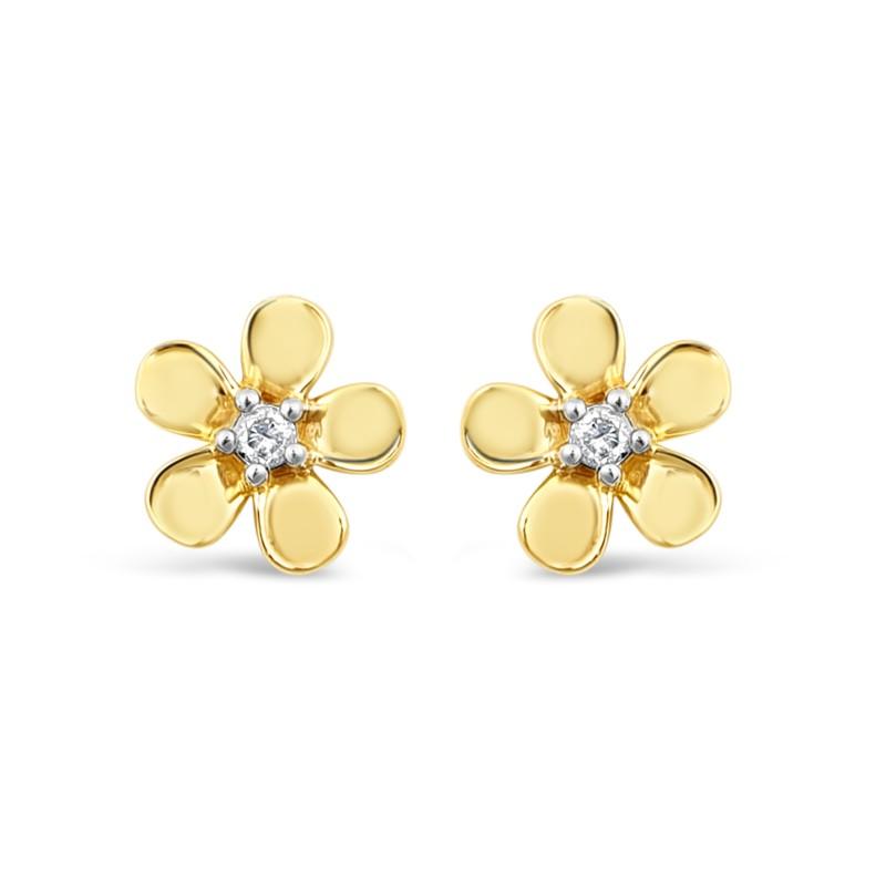 Children's Diamond Flower Earrings in 9ct Yellow Gold Earrings Bevilles 