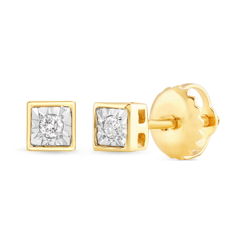Children's Square Shape Stud Earrings with Diamonds in 9ct Yellow Gold Earrings Bevilles 