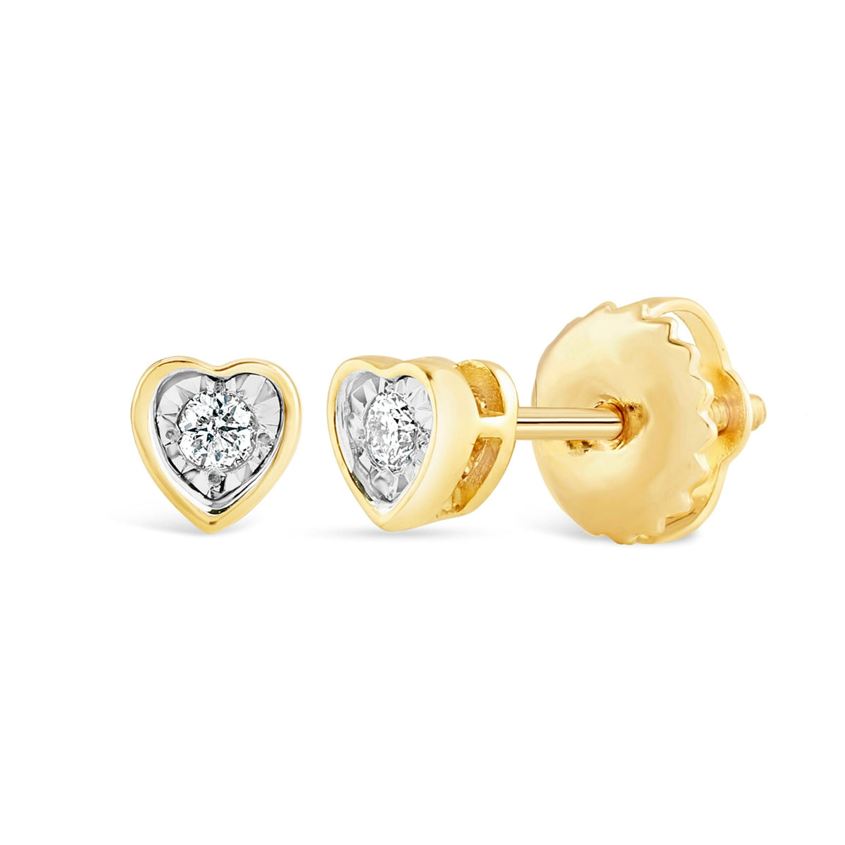 Children's Heart Shaped Stud Earrings with 0.03ct of Diamonds in 9ct Yellow Gold Earrings Bevilles 