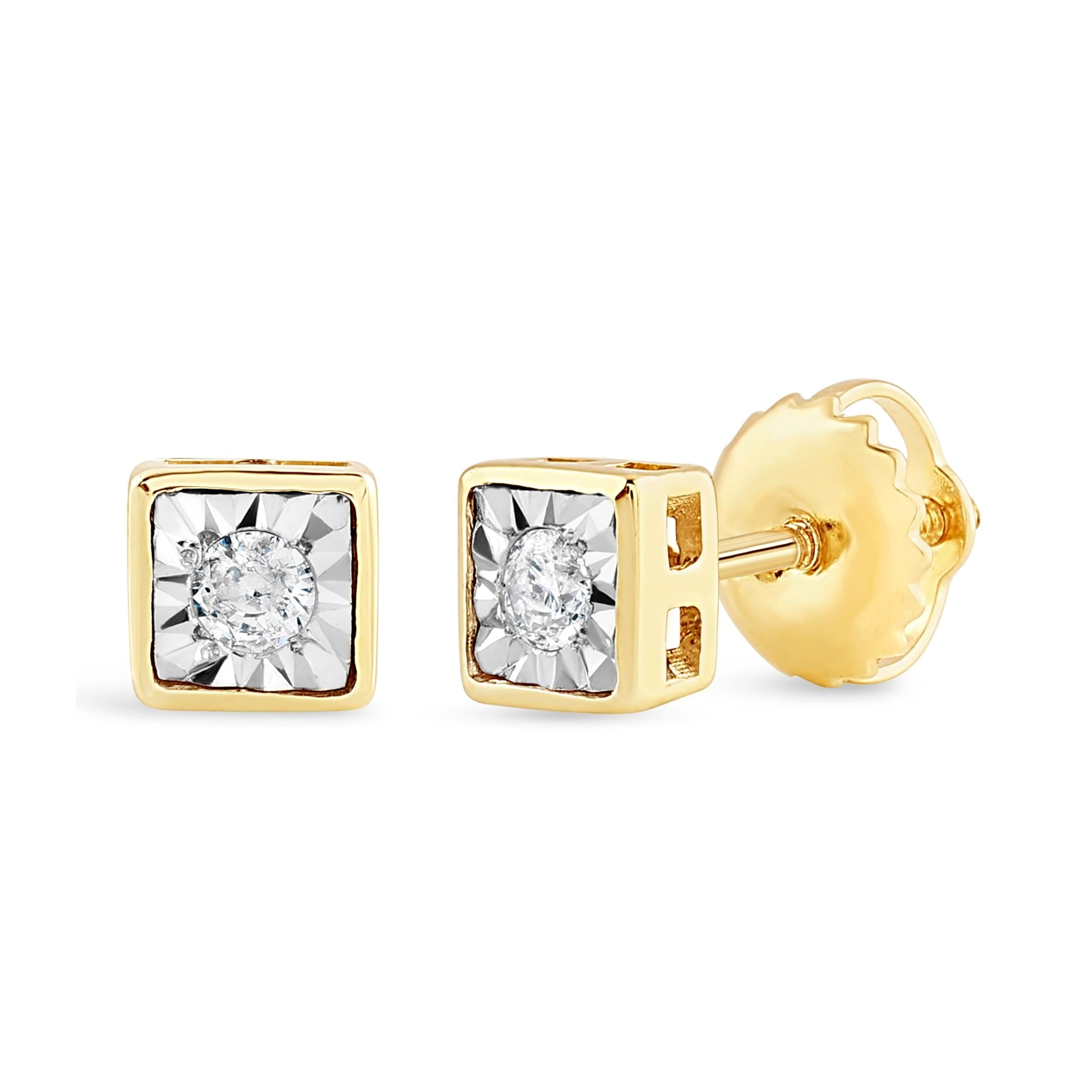 Children's Square Shape Stud Earrings with 0.07ct of Diamonds in 9ct Yellow Gold Earrings Bevilles 