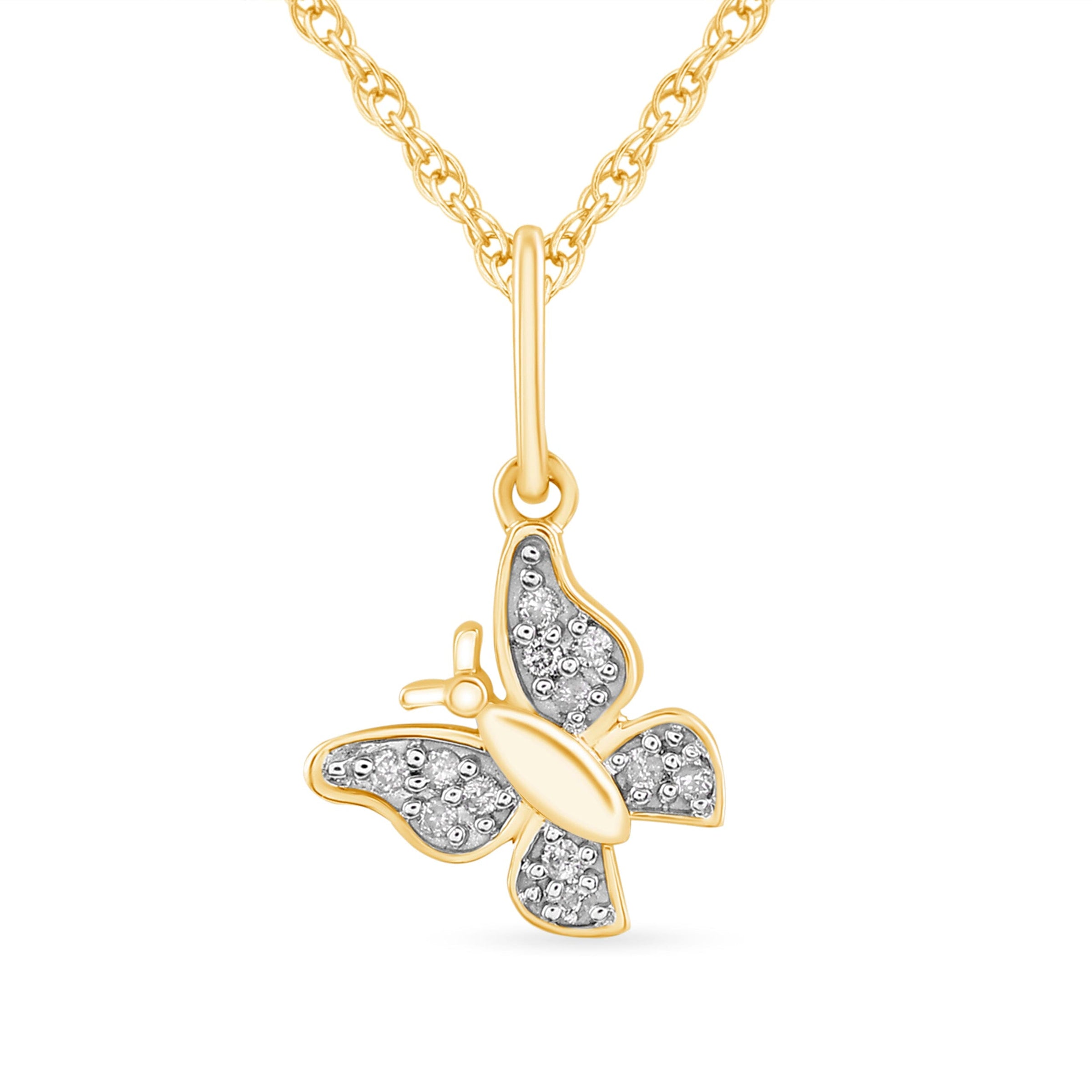 Diamond Set Butterfly Necklace in 9ct Yellow Gold Necklaces Bevilles 