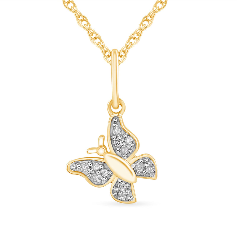 Diamond Set Butterfly Necklace in 9ct Yellow Gold Necklaces Bevilles 