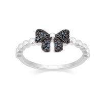 Children's Blue Diamond Bow Dress Ring in Sterling Silver Rings Bevilles 