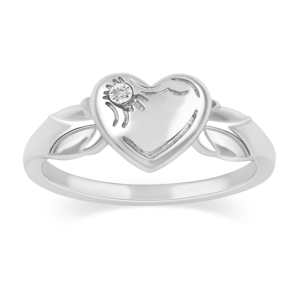Diamond Set Heart Signet Ring in Sterling Silver Rings Bevilles 