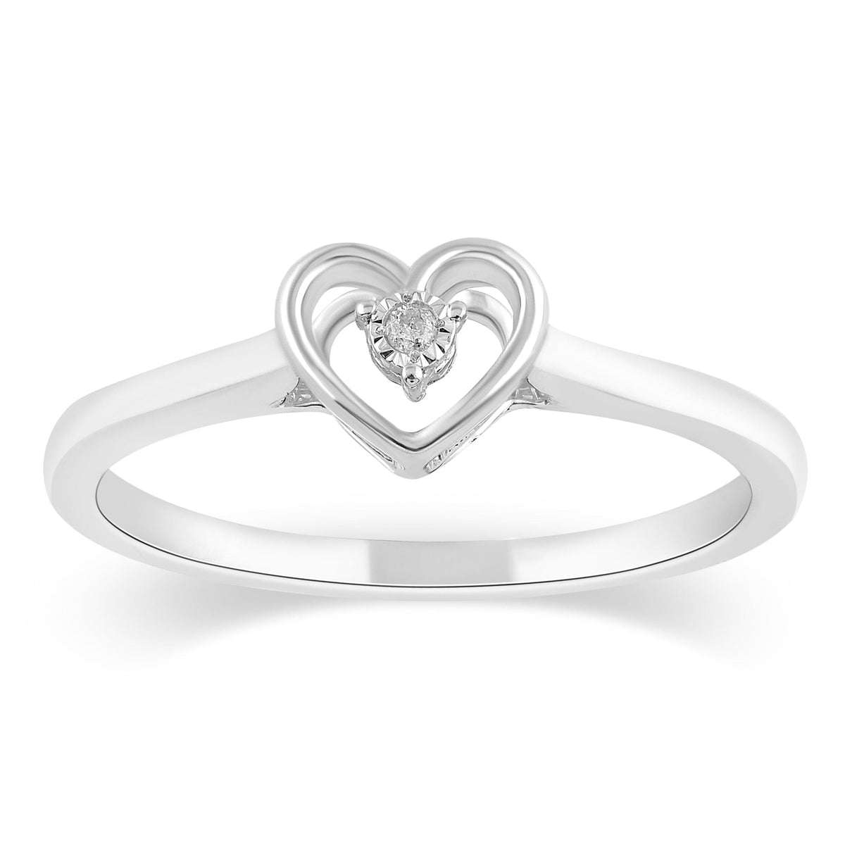 Diamond Set Open Heart Ring with Diamonds in Sterling Silver Rings Bevilles 