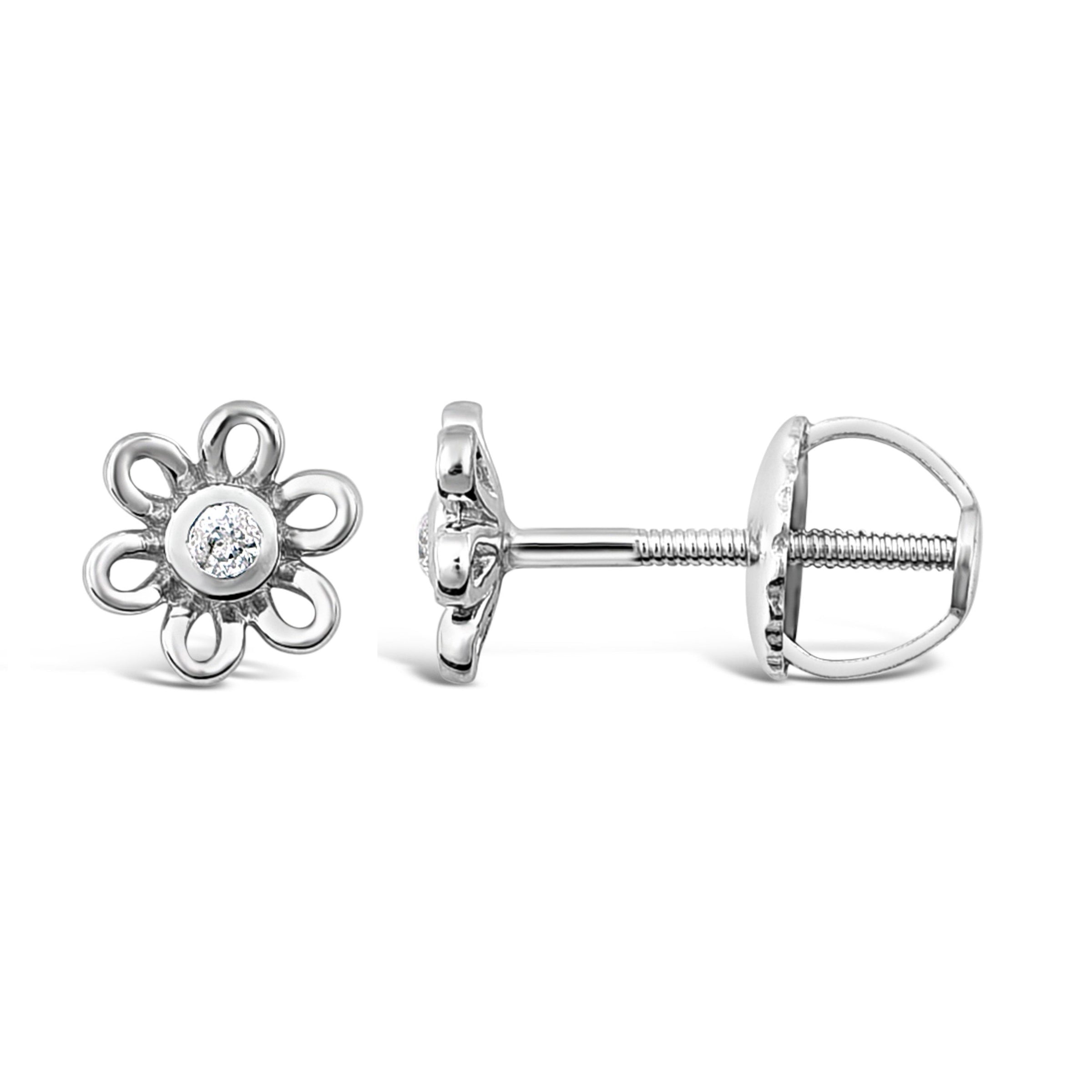 Children's Diamond Open Flower Earrings in Sterling Silver Earrings Bevilles 
