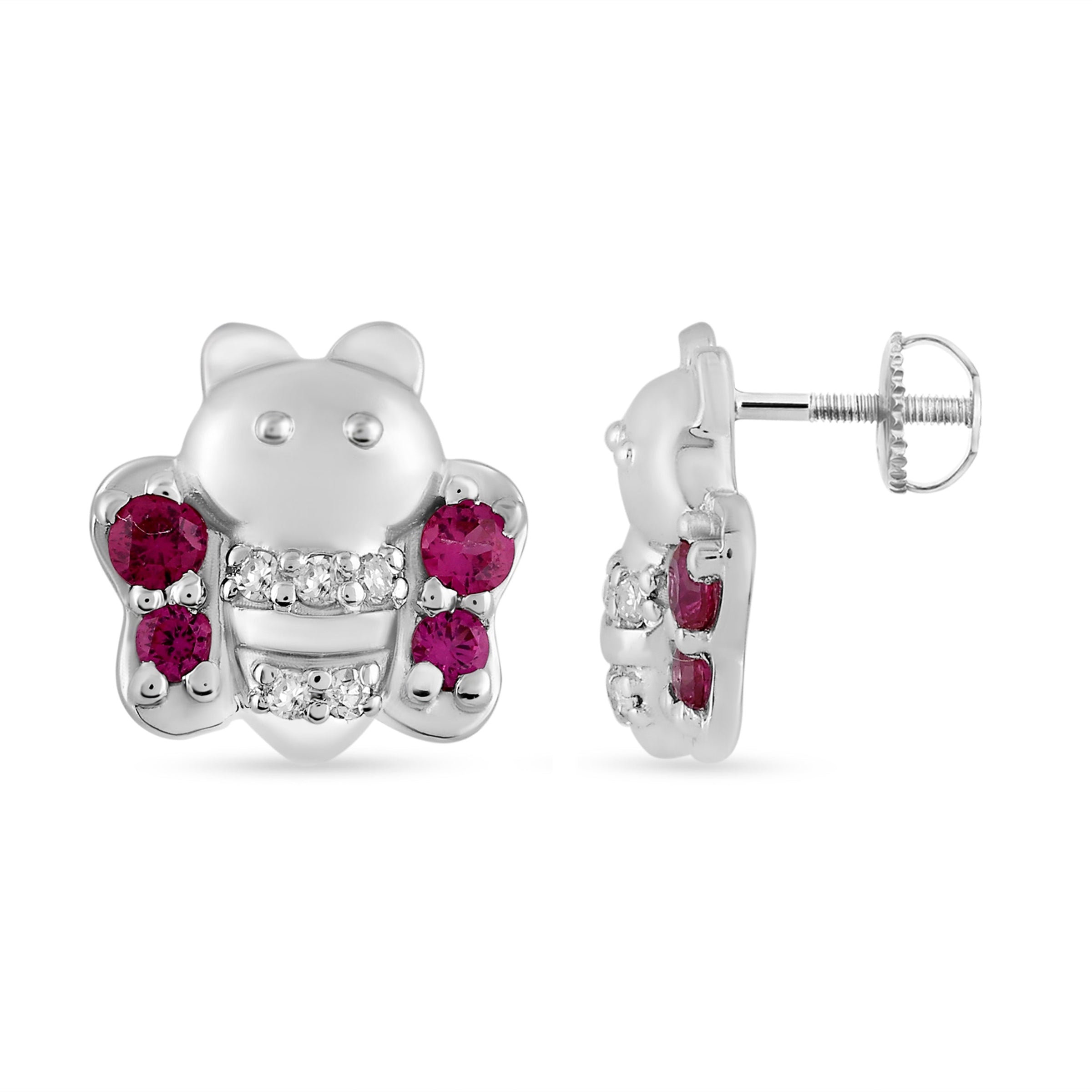 Children's Diamond & Created Ruby Bee Earrings in Sterling Silver Earrings Bevilles 
