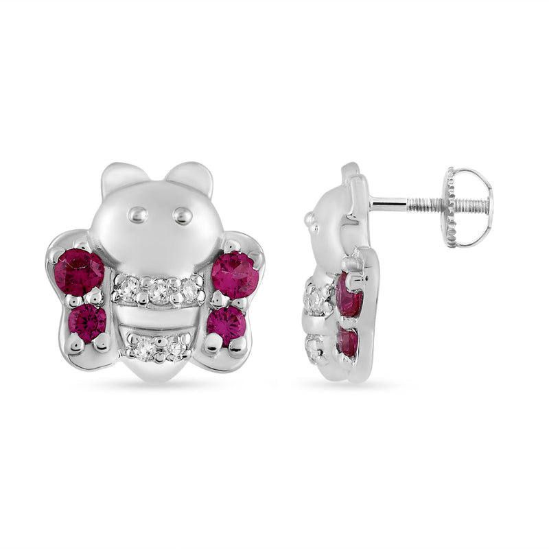 Children's Diamond & Created Ruby Bee Earrings in Sterling Silver Earrings Bevilles 