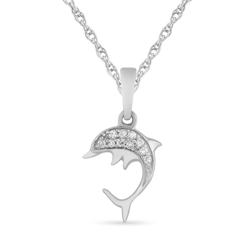 Children's Dolphin Necklace with 0.03ct of Diamonds in Sterling Silver Necklaces Bevilles 