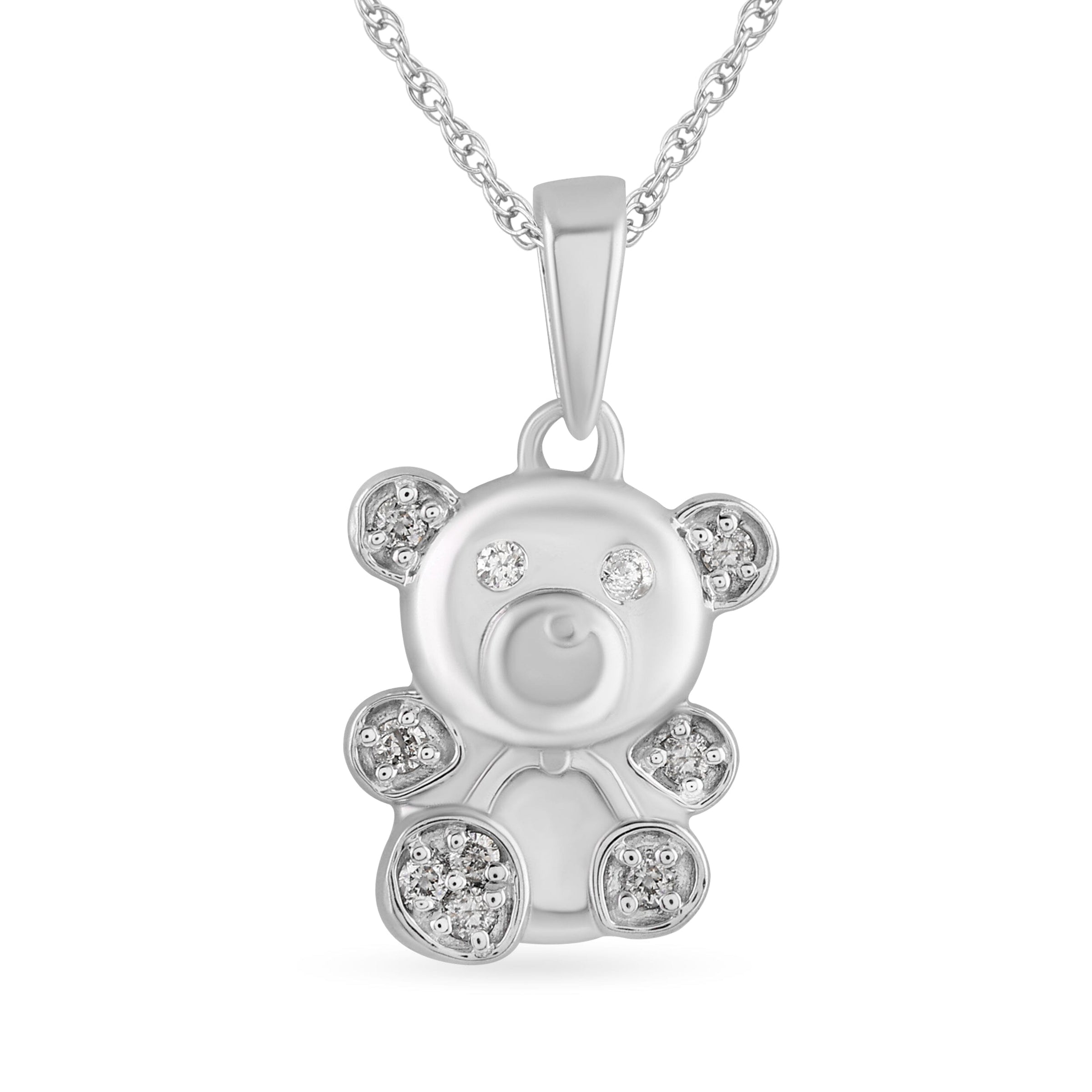 Children's Teddy Bear Necklace with 0.05ct of Diamonds in Sterling Silver Necklaces Bevilles 