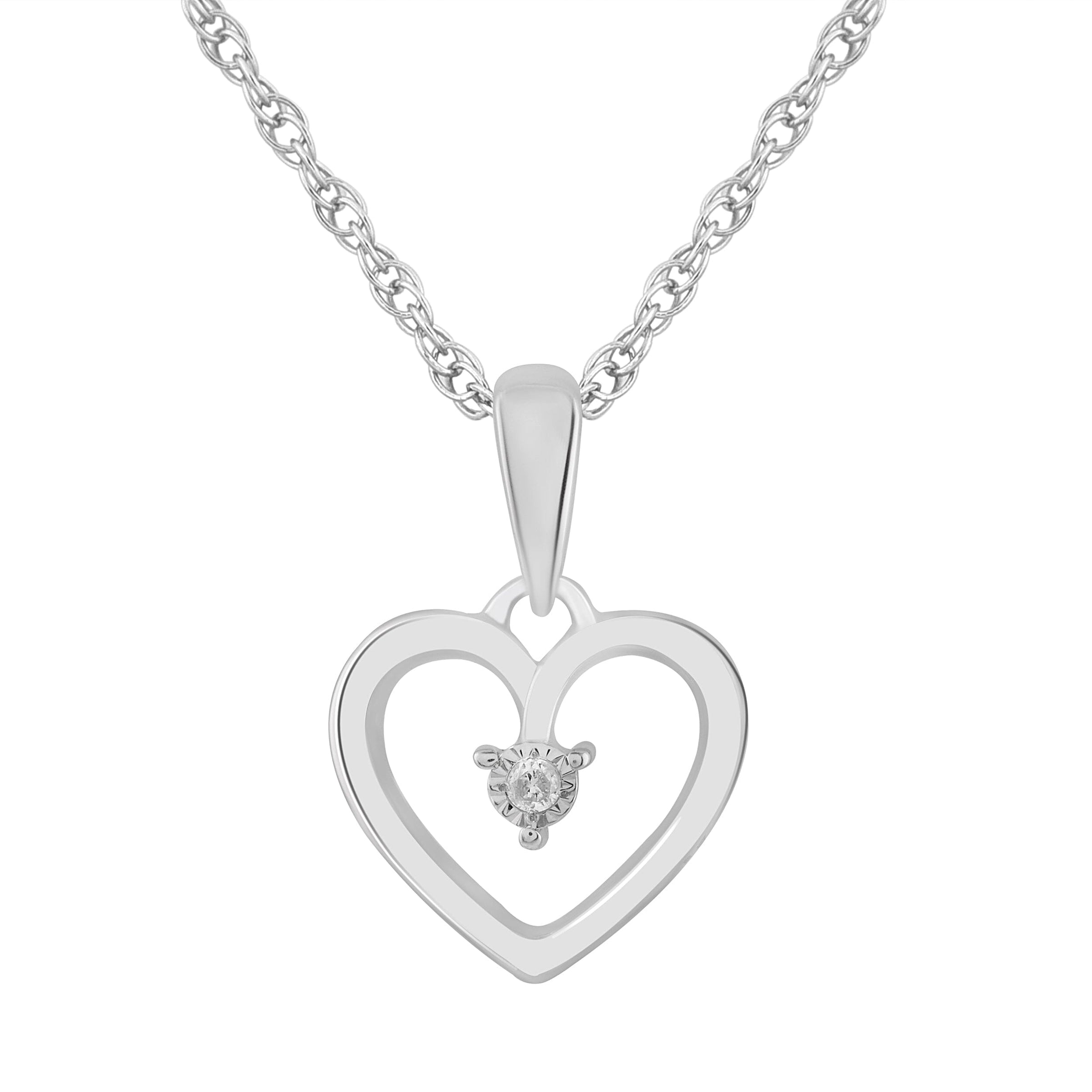Diamond Set Open Heart Necklace with Diamonds in Sterling Silver Necklaces Bevilles 