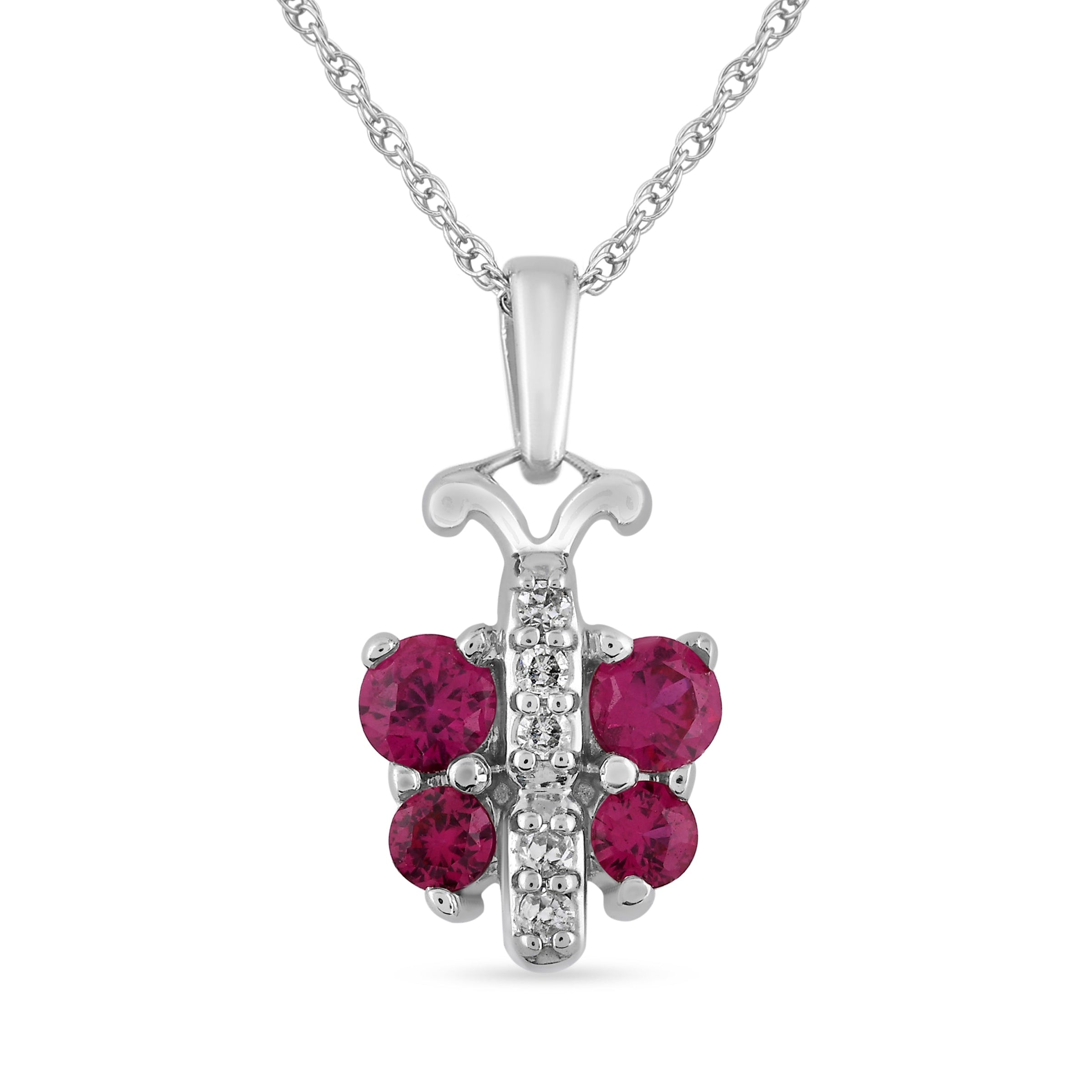Children's Diamond & Created Ruby Butterfly Necklace Necklaces Bevilles 