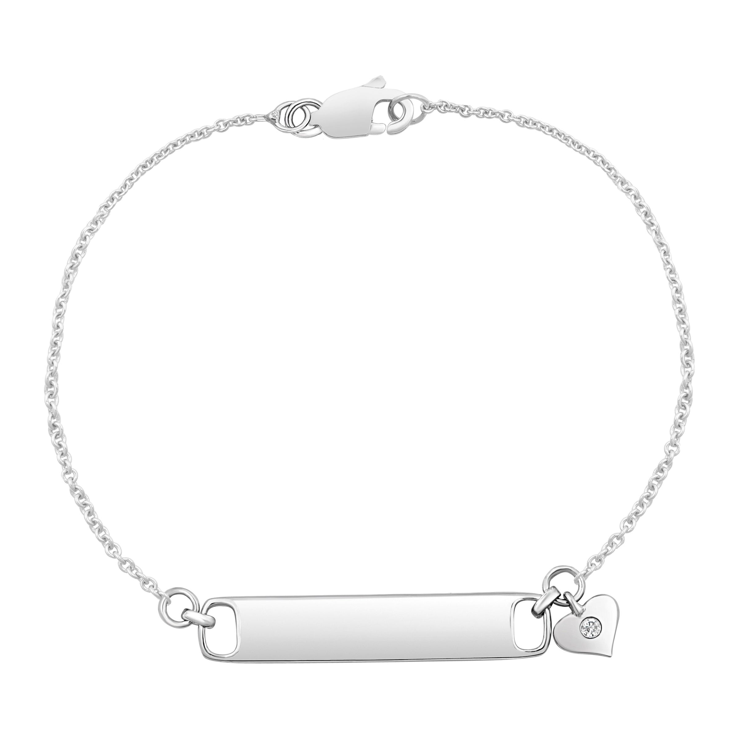Children's Diamond Heart Charm ID Bracelet in Sterling Silver Bracelets Bevilles 