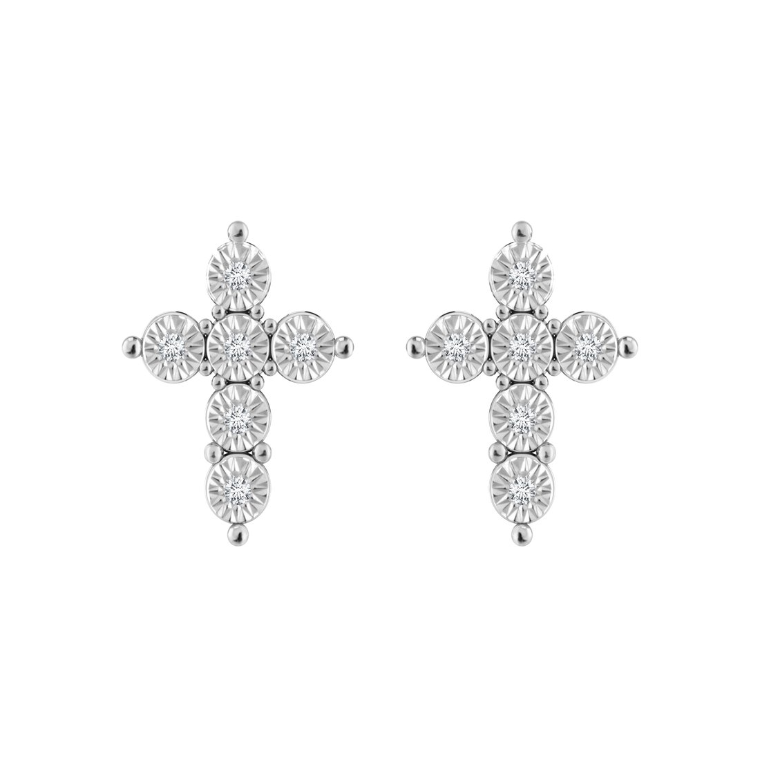 Diamond Cross Stud Earrings in Sterling Silver