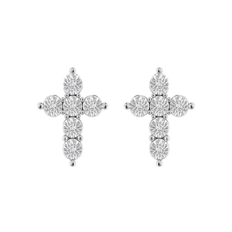 Diamond Cross Stud Earrings in Sterling Silver Earrings Bevilles 