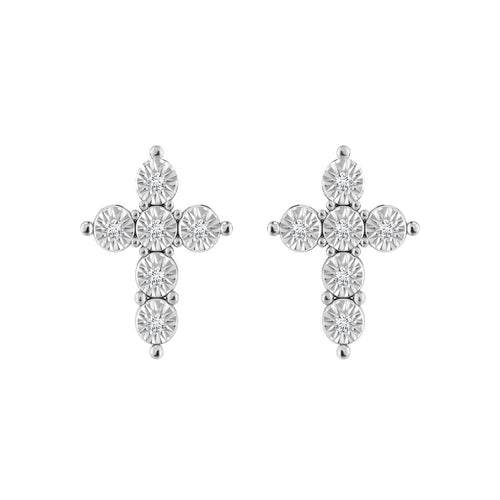 Diamond Cross Stud Earrings in Sterling Silver Earrings Bevilles 