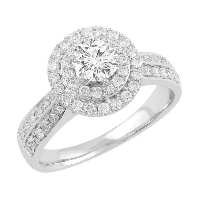Love by Michelle Beville Double Halo Solitaire Ring with 1.05ct of Diamonds in 18ct White Gold Rings Bevilles 
