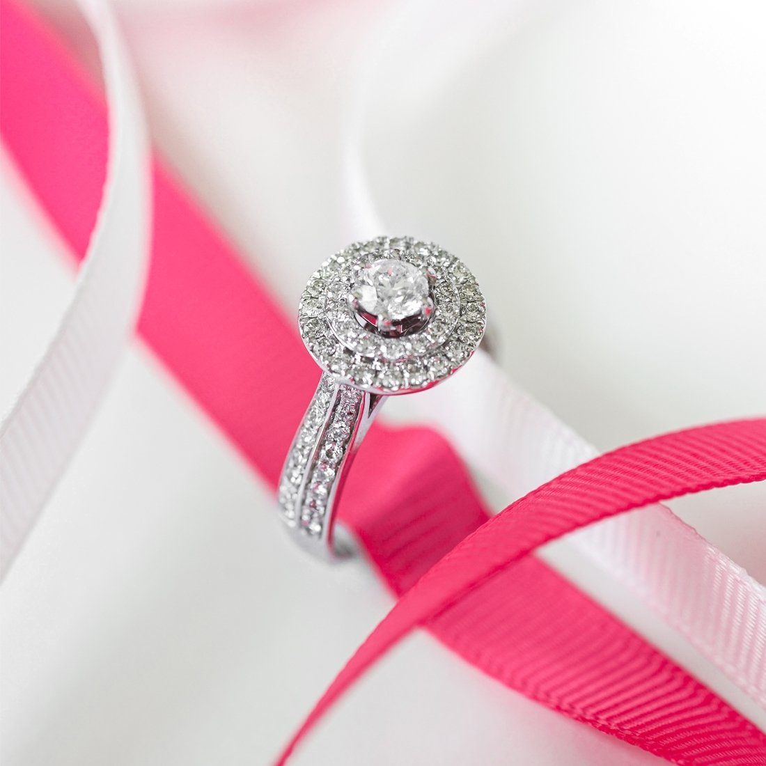 Love by Michelle Beville Double Halo Solitaire Ring with 1.05ct of Diamonds in 18ct White Gold Rings Bevilles 