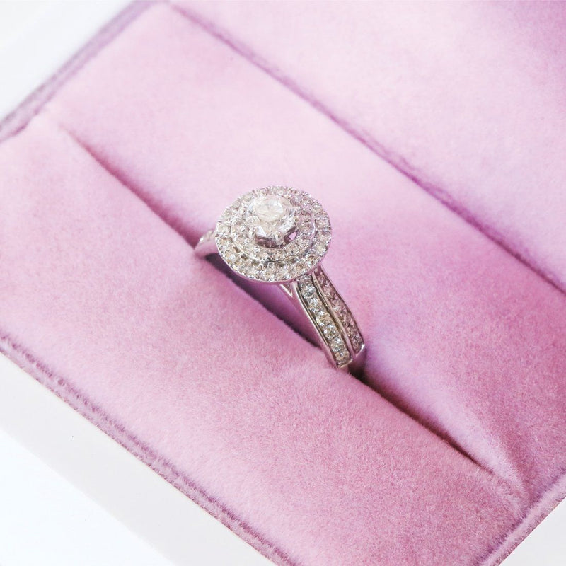Love by Michelle Beville Double Halo Solitaire Ring with 1.05ct of Diamonds in 18ct White Gold Rings Bevilles 