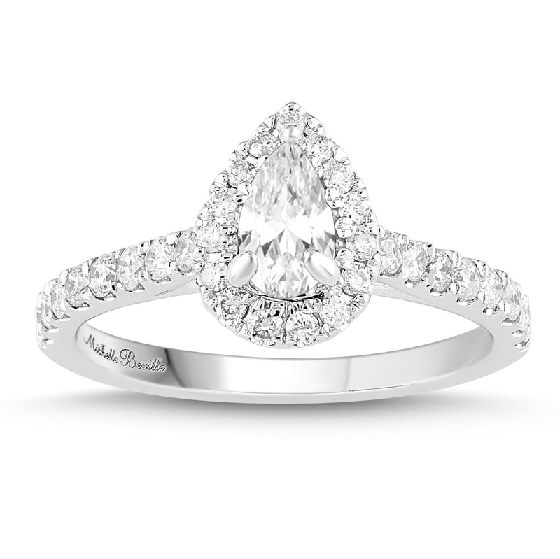 Love by Michelle Beville Halo Solitaire Pear Ring with 0.85ct of Diamonds in 18ct White Gold Rings Bevilles 