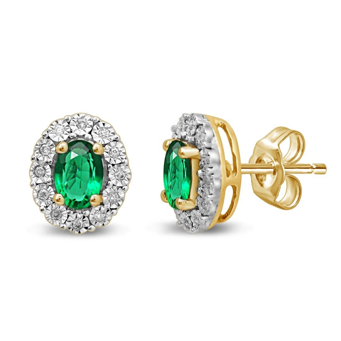 9ct Yellow Gold Created Emerald Diamond Earrings
