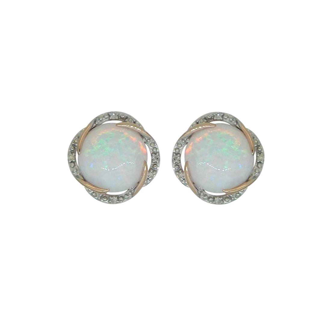 9ct Yellow Gold Diamond Set Created Opal Studs Earrings Bevilles 