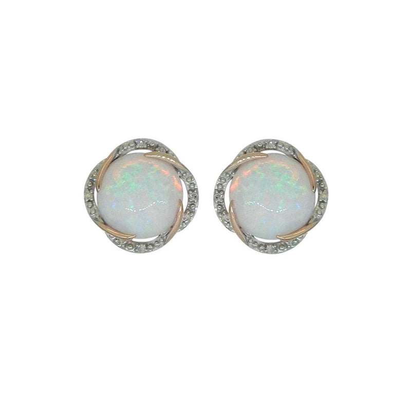 9ct Yellow Gold Diamond Set Created Opal Studs Earrings Bevilles 