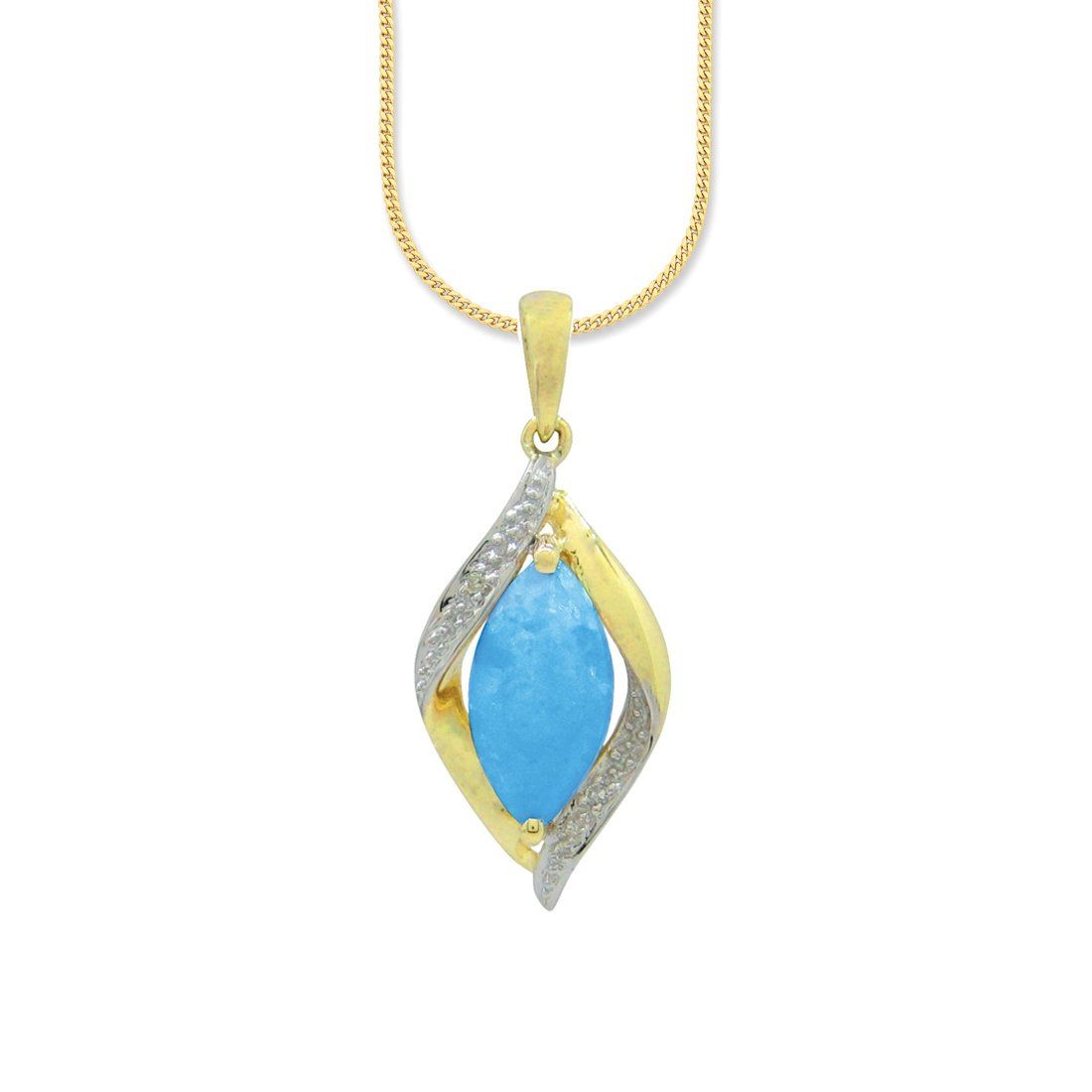 9ct Yellow Gold Diamond Set Created Blue Opal Necklace Necklaces Bevilles 