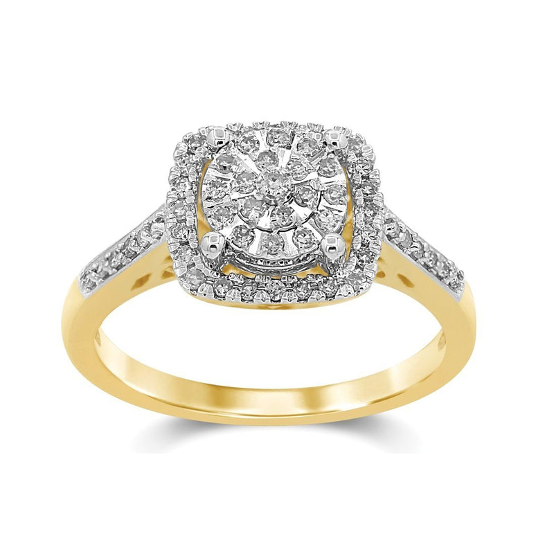 Martina Square Shape Ring with 1/4ct Diamonds in 9ct Yellow Gold Rings Bevilles 