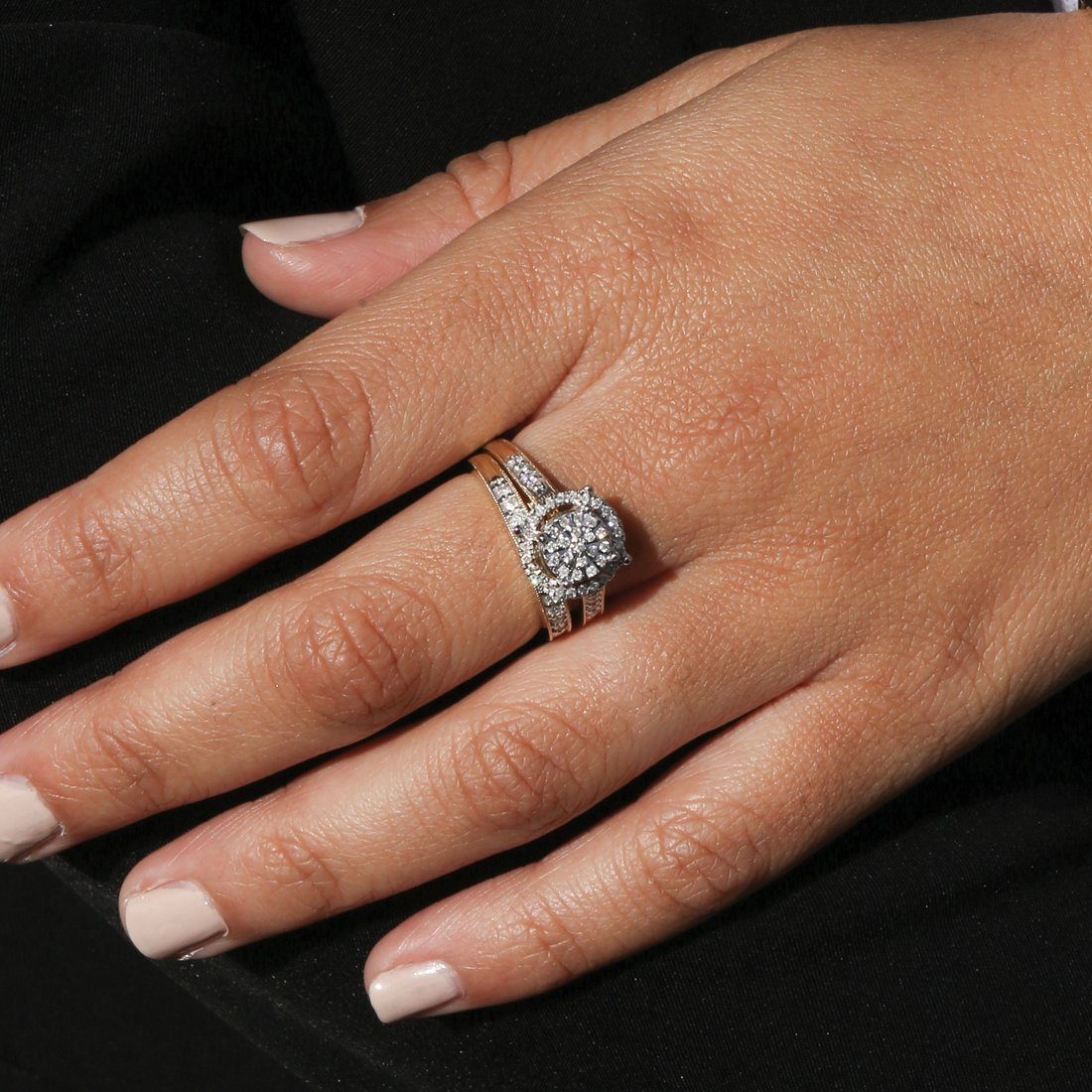 Martina Solitaire Look Halo Ring with 1/2ct of Diamonds in 9ct Yellow Gold Rings Bevilles 