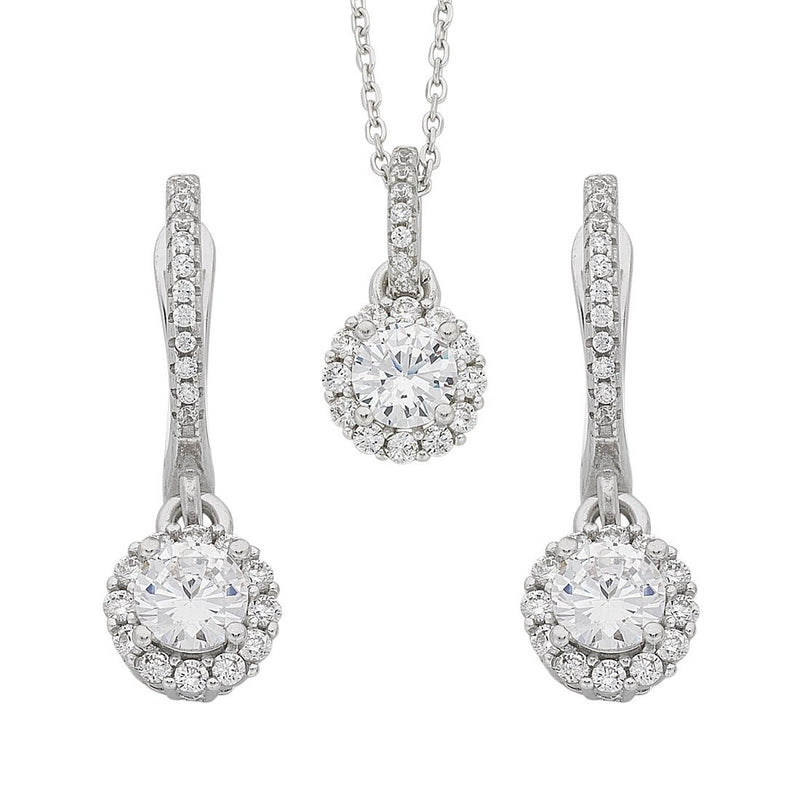 Sterling Silver Cubic Zirconia Necklace and Earrings Set Earrings Bevilles 