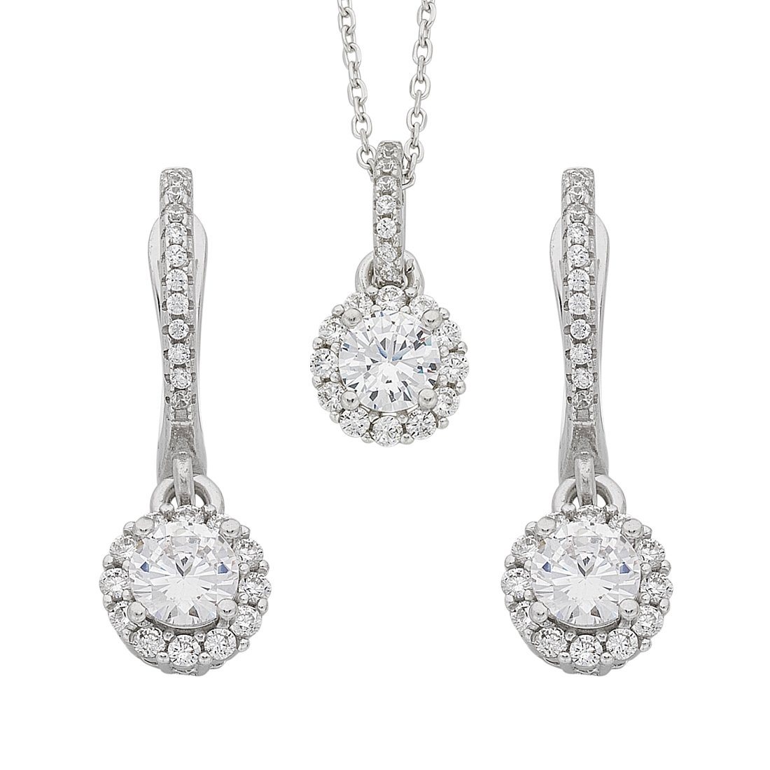 Sterling Silver Cubic Zirconia Necklace and Earrings Set Earrings Bevilles 