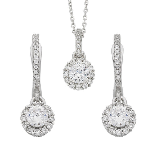 Sterling Silver Cubic Zirconia Necklace and Earrings Set Earrings Bevilles 