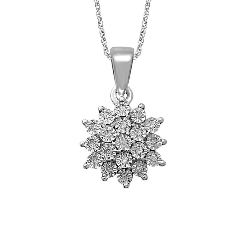 Sterling Silver Diamond Cluster Necklace Necklaces Bevilles 