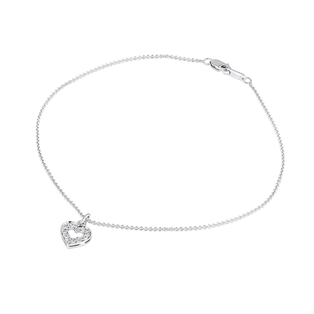 Mirage Diamond Set Open Heart Double Chain Anklet in Sterling Silver Anklet Bevilles 