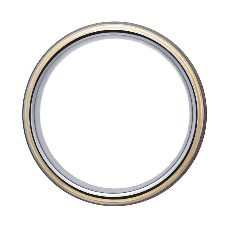 Stanton Made for Men 8mm Black Tungsten Gold Plated Edges Ring Rings Bevilles 