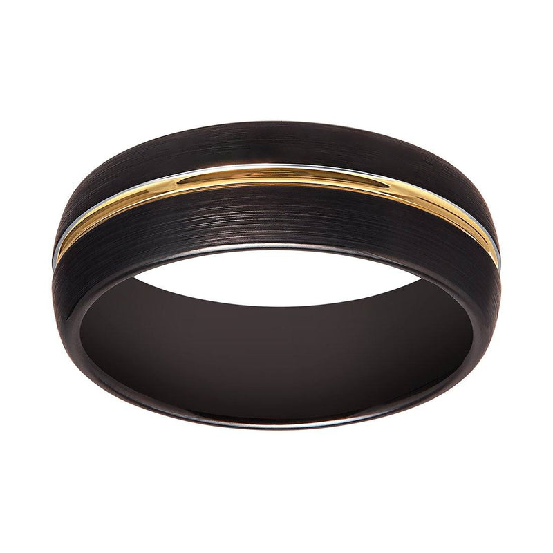 Stanton Made for Men 8mm Black Tungsten Gold Plated Centre Ring Rings Bevilles 