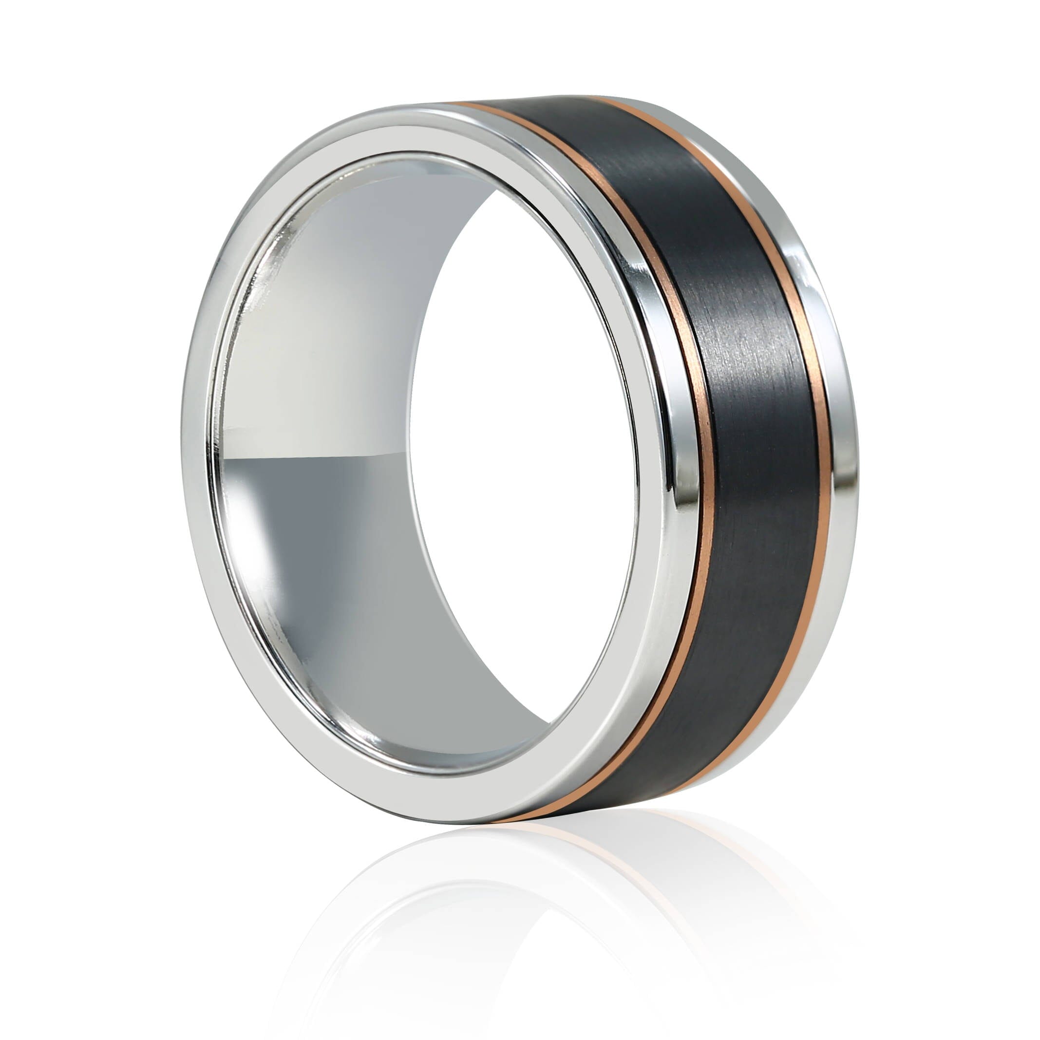 Stanton Made For Men Black Zirconium Ring with Rose and Silver Accents Rings Bevilles 